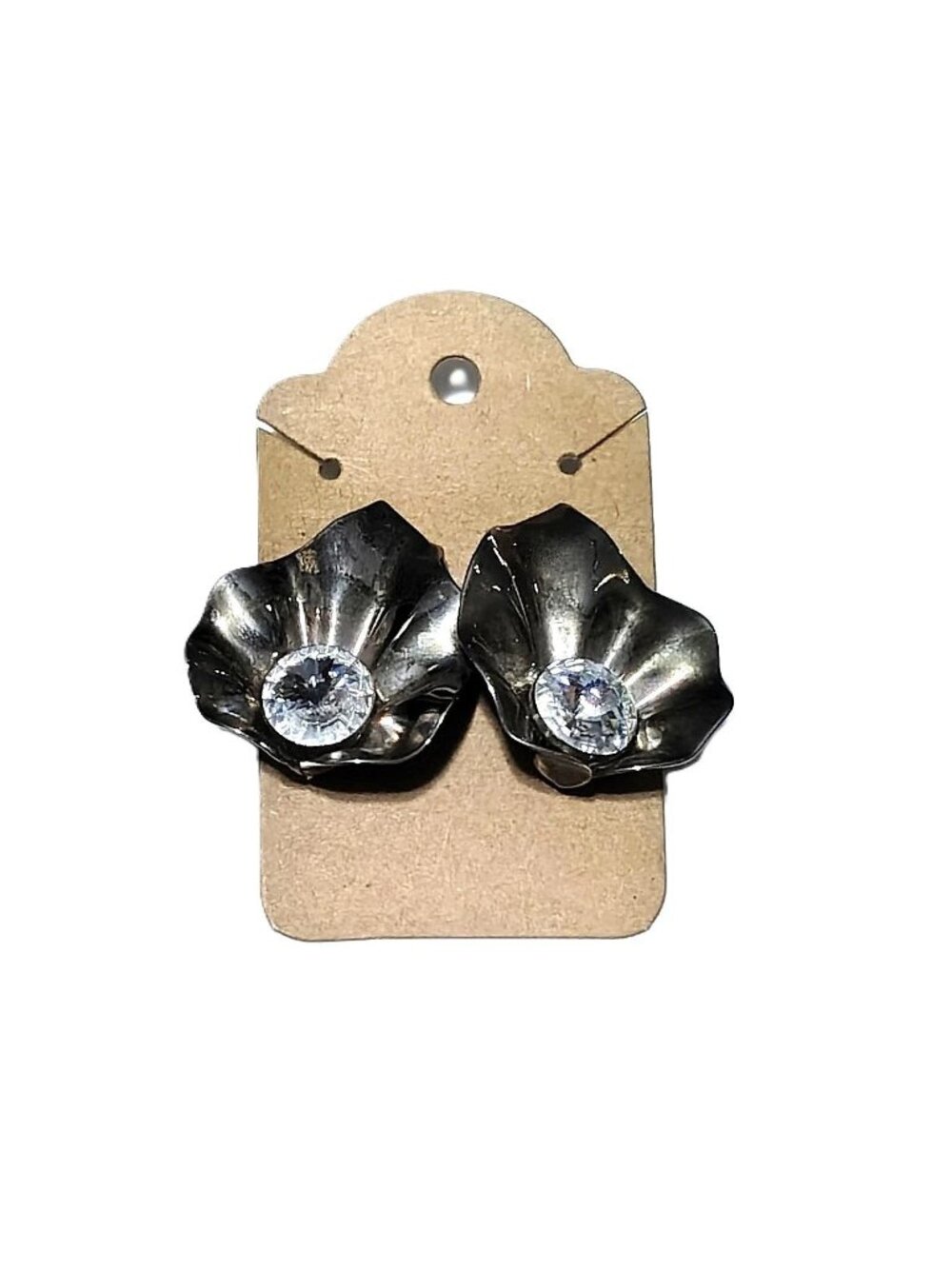 Oxidized Silver Tone Oversized Studs Earrings Flower Floral Gathered Statement